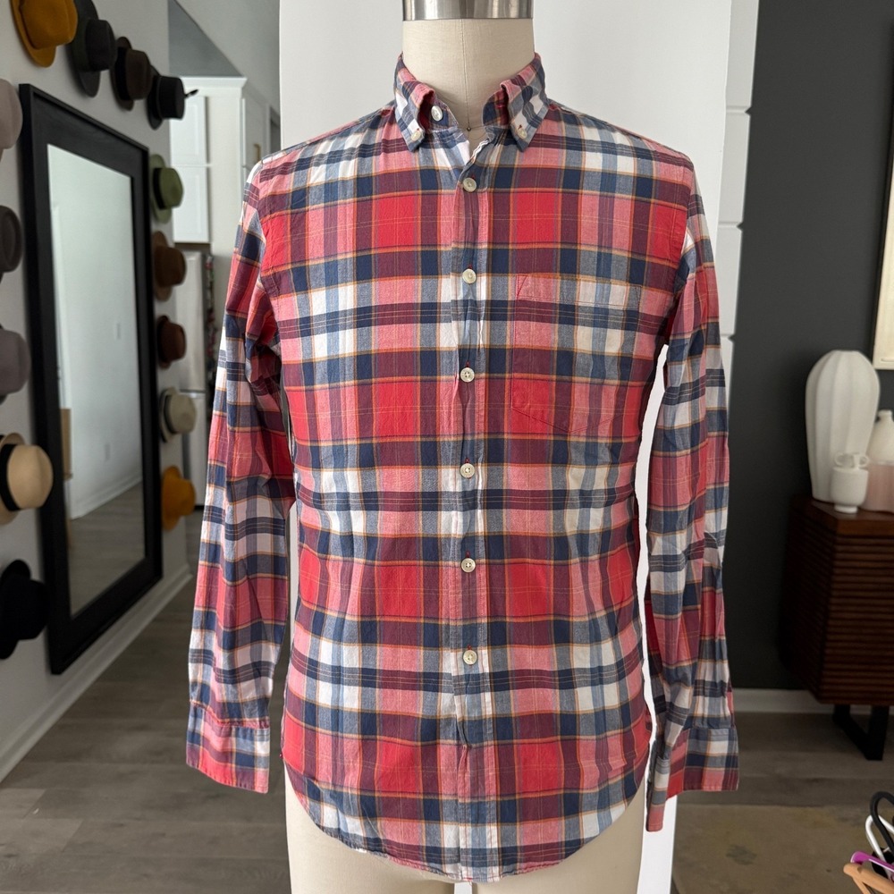 J.Crew Men's Shirt Extra Small Red, Blue and White Plaid Classic Fit Cotton
